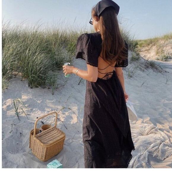 Maia Bergman Women's Crochet Eyelet Open Back Maxi Dress Large - Picture 1 of 13